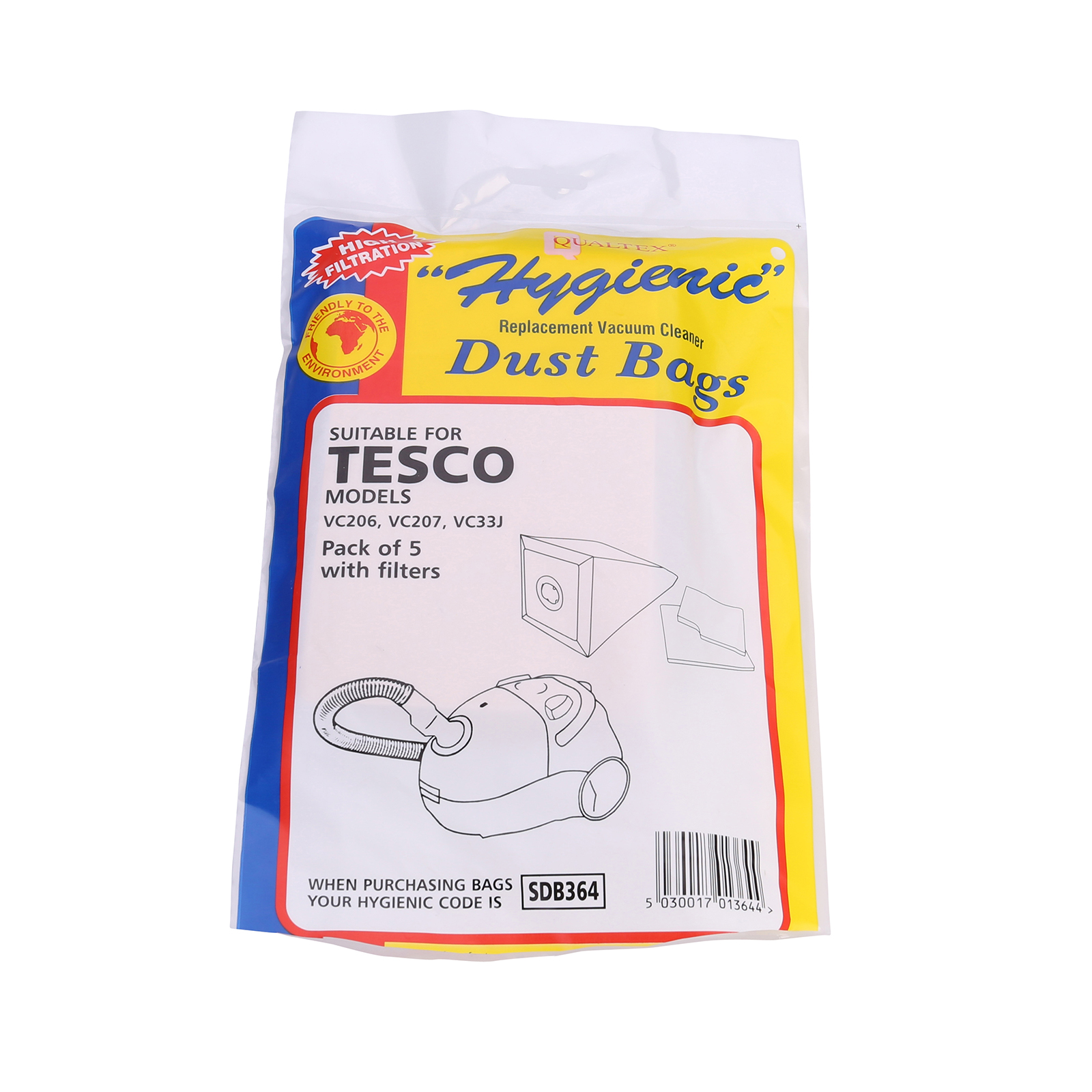 Tesco Vacuum Cleaner Paper Bag (Pack of 5 bags + 2 filters) SDB364