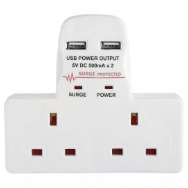 Benross 2 Way Mains Adaptor - 13A - Includes 2 USB Ports