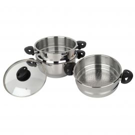 Jegs 20Cm 3 Tier Stainless Steel Steamer And Glass Lid