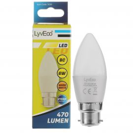 Lyveco LED 6W Candle Bulb - BC - C37 - Warm White