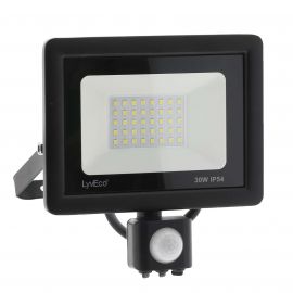 Lyveco 30W Led Slim Floodlight With Pir Black