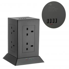 Jegs 8 X 13A Socket Tower With 4 Usb Ports Black Surge