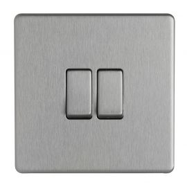 Nexus Wall Switch - 2 Gang - 2 Way - Brushed Stainless Steel 