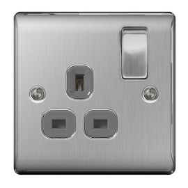 Nexus 1 Gang Switched Wall Socket - Brushed Stainless Steel 