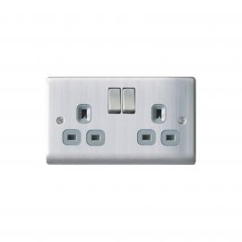 Nexus 2 Gang Switched Socket Brushed Stainless Steel