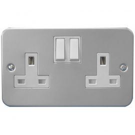 Jegs 2 Gang Switched Socket Metal Clad Grey