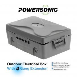 Powersonic Outdoor Weatherproof Electric Box - Black 4 Gang 10m Extension Lead - IP65