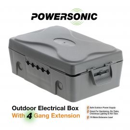 Powersonic Outdoor Weatherproof Electric Box - Orange 4 Gang 10m Extension Lead - IP65